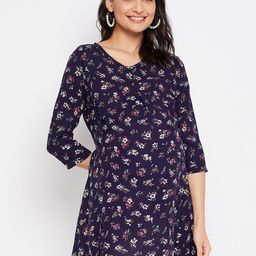 Hypernation Floral Printed V-Neck Maternity A-Line Kurti-image-96