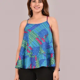 YASH GALLERY Women Blue & Pink Printed A-Line Top-picture-22