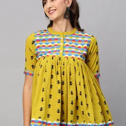 Sangria Geometric Printed Pure Cotton Pleated Anarkali Kurti-7