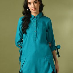 DressBerry Shirt Collar Cotton High-Low Longline Top-picture-19