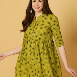 antaran Floral Printed Mandarin Collar Pure Cotton A-Line Mini Dress-picture-47