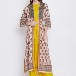 The Kaftan Company Ethnic Motifs Printed Linen Longline Open Front Shrug-3