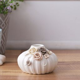 TAYHAA White & Beige Textured Ceramic Serene Vase-53