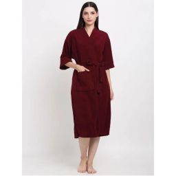 Creeva Unisex Micro Terry Maroon Soft and Lightweight Kimono Style Bath Robe-picture-38