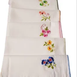 ANVIK Women/Lady Cotton Embroidery Floral Hanky. Hanky for Kids Size 33cm by 33 cm ["White"] Handkerchief-image-27