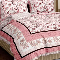 bella casa Pink Traditional 350 TC Cotton King Sized Bed Sheets with 2 Pillow Covers-picture-32