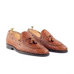 GRIFFIN Men Textured Latex Lined Leather Tassel Loafers-image-81