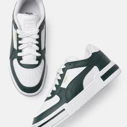 Puma Unisex White & Green CA Pro Classic Perforations Leather Sneakers-93