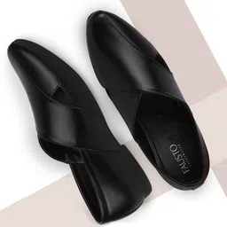 FAUSTO Men Black Woven Design PU Slip-On Sneakers-image-79