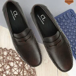 Carlton London Men Round Toe Lightweight Leather Loafers-image-15