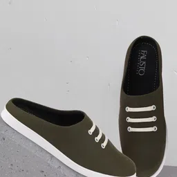 FAUSTO Men Olive Green Slip-On Sneakers-image-7