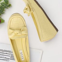 ELLE Women Textured Comfort Insole Lightweight Penny Loafers With Bows-42