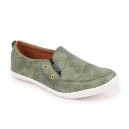 FAUSTO Men Olive Green Printed PU Slip-On Sneakers-picture-6