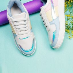 XE Looks Women Blue & White Colourblocked Lace-Ups Sneakers-image-75