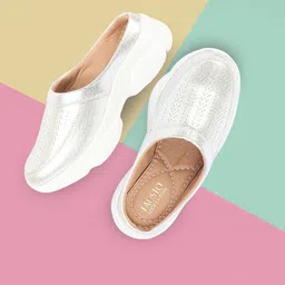 FAUSTO Women Laser Cuts Round Toe Lightweight Mule Sneakers-52