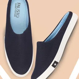 FAUSTO Men Navy Blue Woven Design Lightweight Mule Sneakers-picture-17