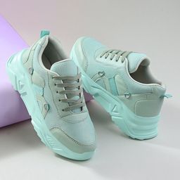 Mast & Harbour Women Sea Green Woven Design Lightweight Sneakers-image-80