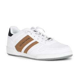 U S Polo Assn Men White & Beige Striped PU Sneakers-14