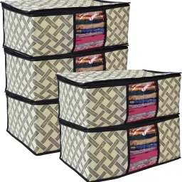 MERAO Non Woven Saree Cover Storage Zipper Bag(YELLOW BLACK SET 5) Jersey Cotton Laundry Bag-image-67