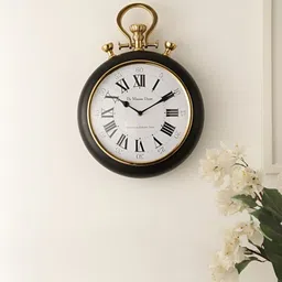 Decor de Maison Gold Toned & Black Printed Round Contemporary Wall Clock-image-48