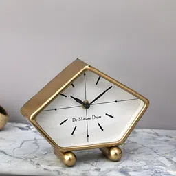 Decor de Maison Gold Toned & White Printed Square Contemporary Table Clock-picture-0