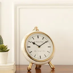 Decor de Maison Gold-Toned Round Metal Table Clock-image-33