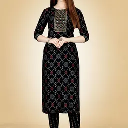 devkison Designer Women Ethnic Motifs Printed Regular Sequinned Kurta with Trousers-image-2