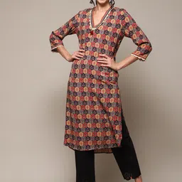 Biba Ethnic Motifs Printed V-Neck Straight Kurta-image-34