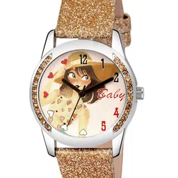 Kool Kidz Unisex Kids White Brass Printed Dial & Gold Toned Leather Straps Analogue Watch-33