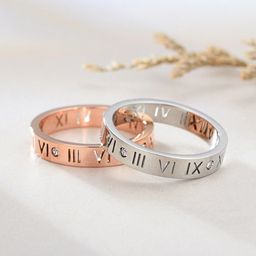 Yellow Chimes Women Pack of 2 Silver and Rose Gold Tone Roman Number Designed Couple Rings-5