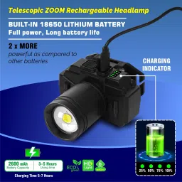 trillsun Rechargeable Head Torch LED Flashlight Adjustable Zoom Headlamp Torch image 2