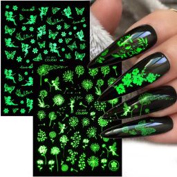 9 Sheets Luminous Glow in Dark Butterfly Flowers Self-Adhesive Nail Stickers-image-55