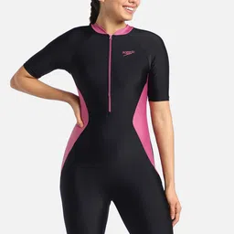 Speedo Colourblocked Mock Collar Medium Coverage Kneesuit Swimwear-picture-33