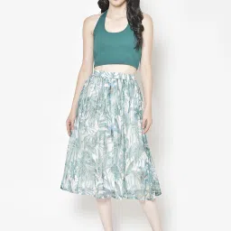 Women Woven Gathered Green Skirt-image-69
