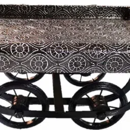 Wooden Metal Cart Snack Serving Platter for Dining Table Redi Shape Serving Trolley. Colour:- Base-Green Powder Coating & Top Brown Tray-image-16