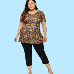 Aarika Womens Yellow-Black Colour Floral Print Nylon Plus Size Swim Suit Self Design Women Yellow Swimsuit-image-24