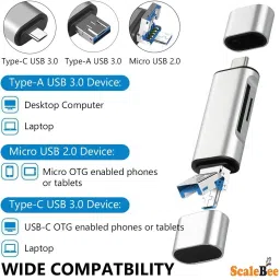 SCALEBEE Type C OTG , 3-in-1 USB 3.0, MicroSD, SD, SDXC & SDHC Card All In One Card Reader image 2