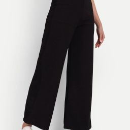 Women Loose Fit Black Lycra Blend Trousers-image-50