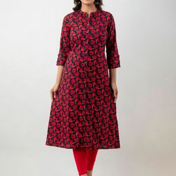 MAUKA Women Red & Black Floral Printed Kurta-image-84