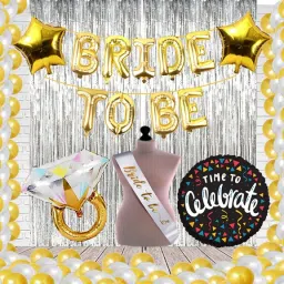 Bride To Be Combo - 46Pcs Bride To Be Props And Decoration With Bride To Be Foil, Metallic Balloons, Diamond Ring Foil With Sash & Fringe Foil Curtain / Bridal Shower Decorations Set / Bachelorette-image-56