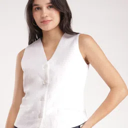 FableStreet V-Neck Linen Waistcoat-image-36