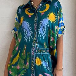 StyleCast Teal Blue Graphic Printed Shirt Style Top-image-5