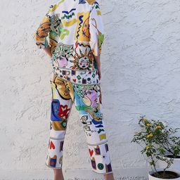 Boho By Athena Abstract Printed Regular Sleeves Linen Shirt Style Top image 3