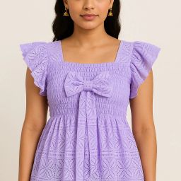 Casual Ruffled Sleeves Self Design Women Pink Top-image-1