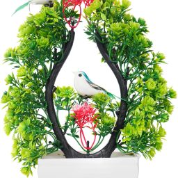 Artificial green plant with sparrow for dinning table, bedroom etc. Bonsai Wild Artificial Plant with Pot-image-18