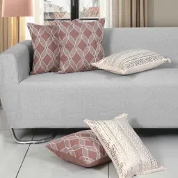 ode & cleo Beige Cotton Geometric 18x18 inches Cushion Covers (Pack of 5)-picture-30