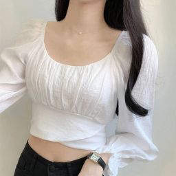 Casual Puff Sleeves Solid Women White Top-image-23