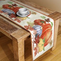 Arrabi White & Orange Printed 4-Seater Table Runner image 1