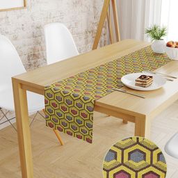 S9home by Seasons Lime Green & Brown Geometric 6 Seater Table Runner-19
