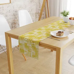 S9home by Seasons Lime Green & White Geometric 6 Seater Table Runner-31